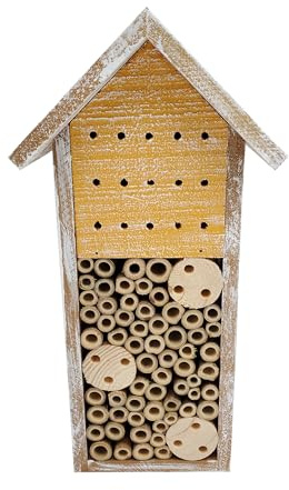 Dehner Natura Galway - Hotel de Insectos sostenible para Abejas Silvestres, Aprox. 15 x 30 x 13 cm, Madera de Abeto certificada FSC®, Color marrón/Amarillo