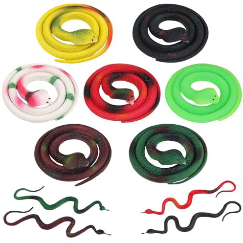 DOITEM 11 Pieces Toy Snakes, 28 Inch Rubber Snake 16 Inch Fake Snake Realistic Snake for Garden Props to Keep Birds Away, Pranks, Boys’ Favorite, Pool Party, Bathtub Floater
