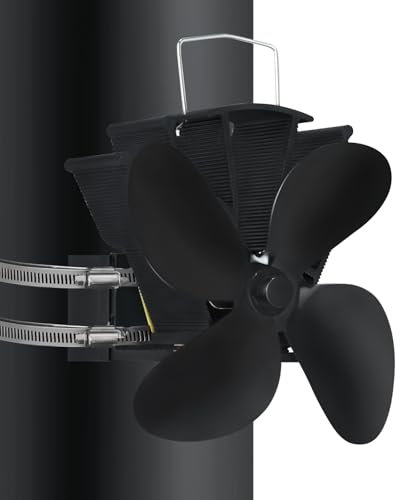 QEENTOE Kaminventilator mit 4 Flügeln Leiser, stromloser Ofenlüfter für Kamine, Holzöfen und Feuerstellen, sorgt für eine optimale Wärmeverteilung