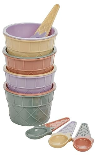 URBNLIVING Ice Cream Set for Kids, Multicoloured Dessert Bowls and Spoons - Perfect for Parties and Desserts