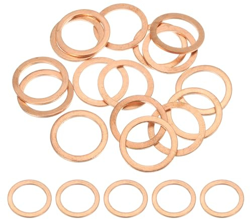 PATIKIL M20 Copper Washer Sealing Ring, 15 Pieces 20mm ID 26mm OD 1.5mm Thickness Metric Flat Sealing Gasket Crush Washer for Screws Bolt Sump Plugs Oil Drain