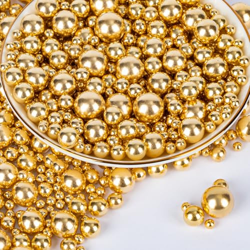 Twisweet Gold Sprinkles 130g, Edible Pearl Sprinkles for Cake Decorating, Mix Size Sugar Pearls Baking Candy, Cupcake Topper Cookie Ice Cream Cake Decorations Birthday Wedding Christmas Supplies