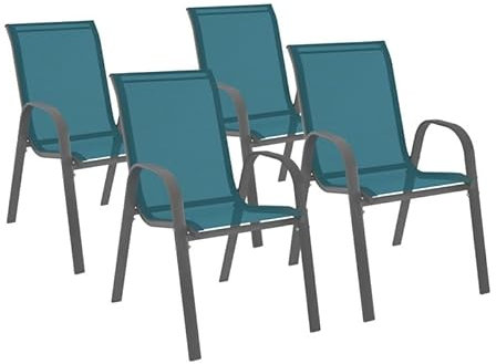 IDMarket - Set mit 4 Gartenstühlen LYMA aus Metall und Textilene stapelbar Entenblau