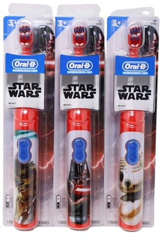 Oral-B Kid's Battery Power Toothbrush with Timer Featuring Disney's Star Wars Characters, Red, Pack of 3, Chewbacca, Darth Vader, and BB-8