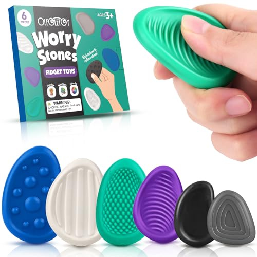 Fidget Toys Adults Sensory Stone: 6pcs Textured Worry Stone Stiff - Anxiety Relief Office Fidgets - Autism School Silent Finger Toy Kids Teens