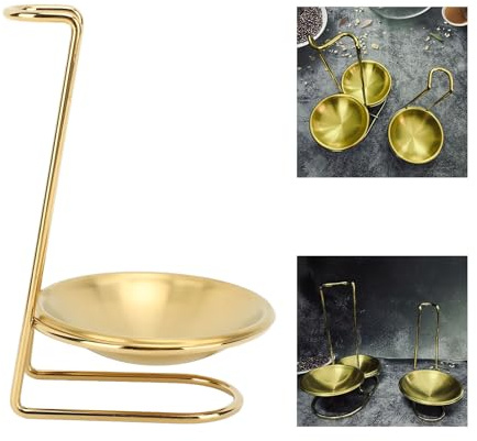 Stainless Steel Spoon Rest & Vertical Ladle Holder, Cooking Utensils Stand for Home, Kitchen, Restaurant – Golden with Plate Included