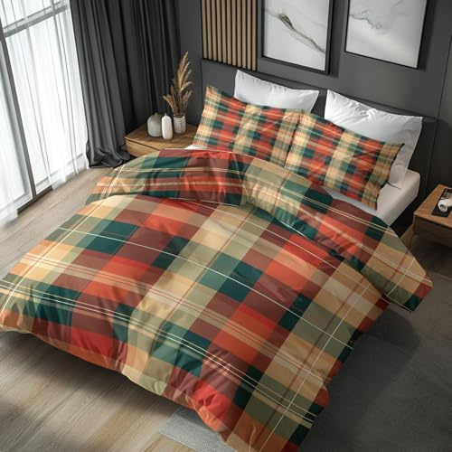 Generico Copripiumino Singolo Tartan, Set di Biancheria da Letto in Microfibra 2 Pezzi, Parure Copri Piumino 135x200 e 1 Federa 50x80 con Cerniera Sf20