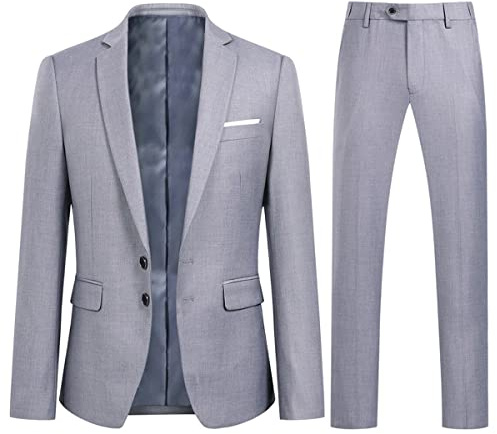 YOUTHUP Trajes para Hombre de 2 Piezas Slim Fit 2 botón Traje de Negocios Vestido de Chaqueta Pantalones, Gris Claro, S