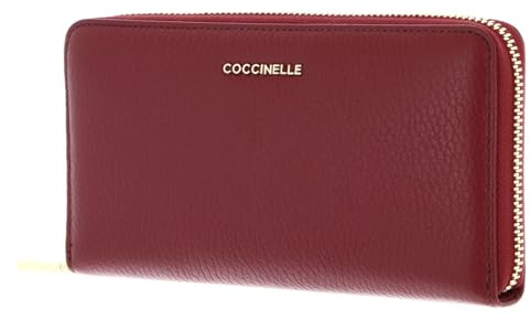 Coccinelle Cuir Porte-Monnaie Metallic Soft Wallet Grained Leather Ribes Framboise