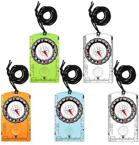 Starvortex 5 Brújulas, Brújulas de Supervivencia Multifunción, Brújula de Orientación con Cordón Ajustable, Brújula con Lupa para Lectura de Mapas, Para Senderismo, Camping, Supervivencia y Navegación