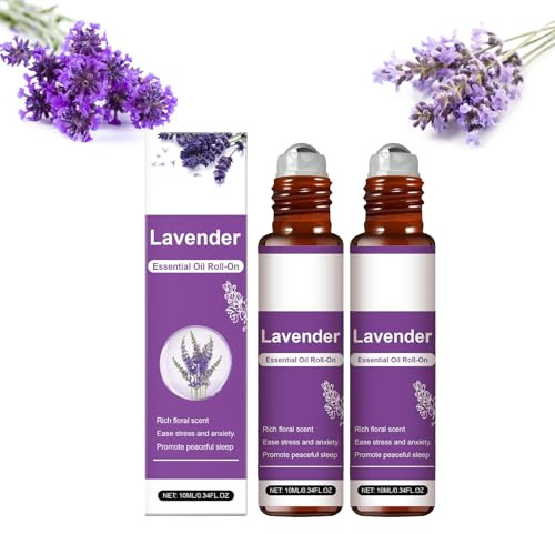 Aceite esencial de lavanda Roll-On, 100 % puro natural, aceite de aromaterapia premium para relajación, masaje, difusor, velas y fabricación de jabón, aroma calmante de lavanda (2 unidades)