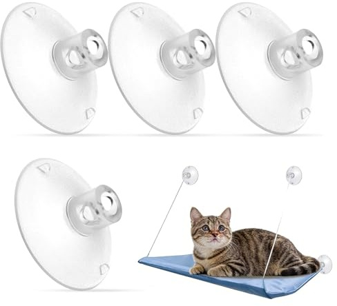 Large Clear PVC Window Perch Suction Cups for Cat Hammocks, Beds & Perches - 4 Pack Strong Replacement Sucker Pads (3.37in)
