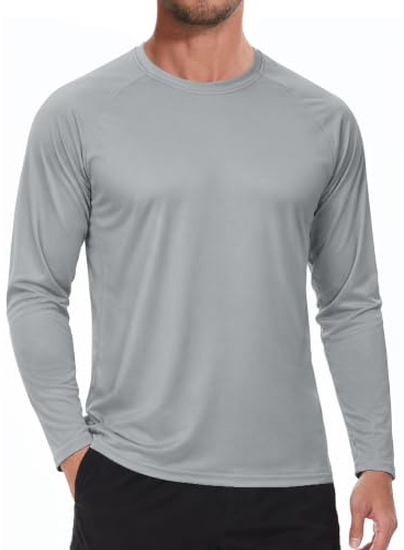SMENG Summer T-Shirts for Men Long Sleeve UPF 50+ UV Protection Fishing T Shirts Breathable Outdoor Tops Light Grey L