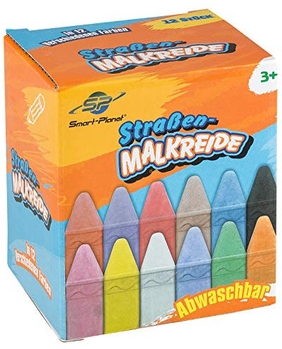 Smart-Planet Straßenmalkreide Set für Kinder in 12 bunten Farben - Kreide 10 x 2 x 2cm zum Malen auf Straße - Wasserlösliche Malkreide für im Freien