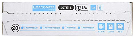 Exacompta - Réf. 40642E - Lot de 20 rouleaux de caisse, idéal pour le paiement par carte, 57 x 30 mm, thermique à 1 couche, 55 g/m², sans bisphénol A) - 9 m - Blanc