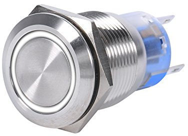 12V LED Self-locking Latching Push Button Switch, 19mm Waterproof Stainless Self-locking Button On/Off Latch Button Switch 1NO1NC (White 2 PCS)