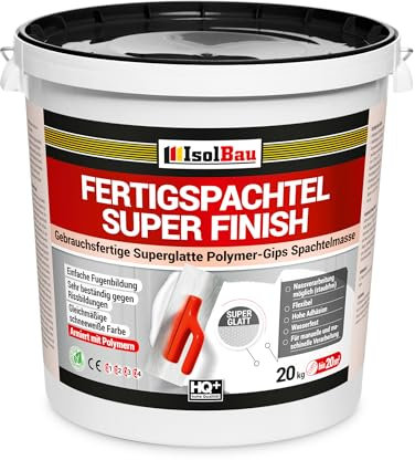 Isolbau Super Finish Spachtel 20 kg, Glättspachtel Fugenspachtel, Gebrauchsfertige Polymer-Gips Fertigspachtel Spachtelmasse für innen, Weiß Q1-Q8