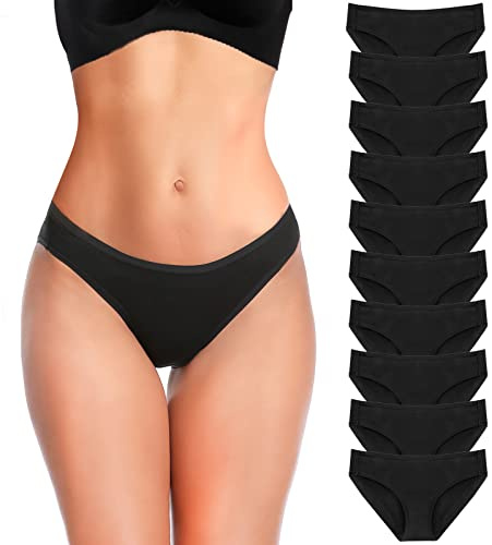 YADIFEN Womens Underwear Cotton Knickers Low Rise Stretchy Panties | Breathable Full Bikini Briefs Ladies Black Hipster Pants for Daily Wear