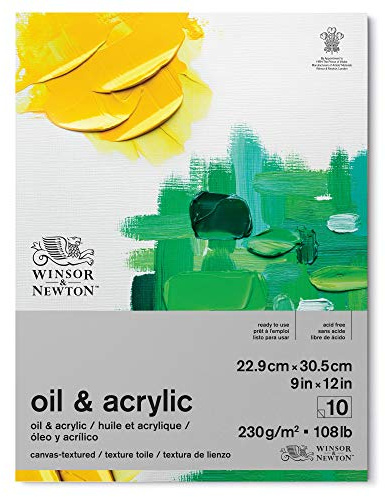 Winsor & Newton 6532008 - Carta da pittura a olio in blocco, 10 fogli 22,9 x 30,5 cm, 230 g/m², senza acidi, senza sbiancanti ottici, resistente all'invecchiamento per colori ad olio, pastelli a olio