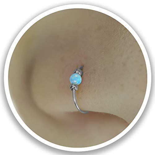 Thin Sterling Silver Light Blue Opal Nose Ring Hoop - 24 gauge very Thin Nose Hoop Tiny Piercings Nose Rings hoop - nose ring - 2 mm Light Blue piercing Nose Hoop