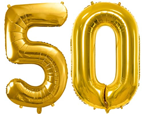 Hochwertiger XXL Folienballon 50. Geburtstag Ballon 50 Gold Metallic Größe 100cm Deko Goldene Hochzeit Jubiläum 50 Jahre Ballon Zahl 50 Gold