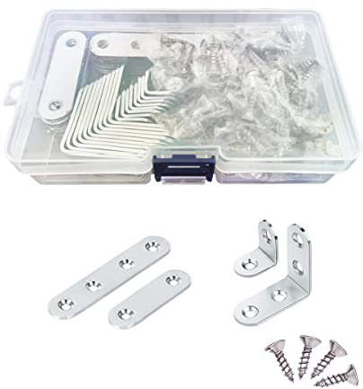 Jarshtime Piastra di rammendamento 40 pezzi in acciaio inox diritto di giunzione e staffa angolare con viti 2 in 3 in piastre di fissaggio piatte con staffa angolare 2,0 cm 1,6 in L