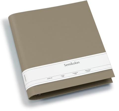 Semikolon 370014 Album fotografico a 4 anelli - 29,5x32 cm - rivestimento in efalina, per album, fotolibro con rilegatura ad anelli - fango beige