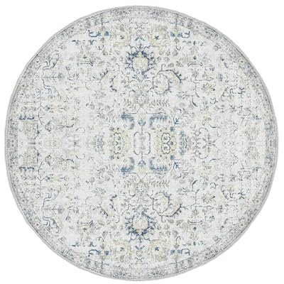 jinchan, Runder Teppich, waschbar, Vintage-Teppich, für den Innenbereich, schmal, Retro, Blau, Blumenmuster, 2,4 m, runder Boho-Teppich, rutschfest, Küche, Schlafzimmer, Wohnzimmer, Esszimmer