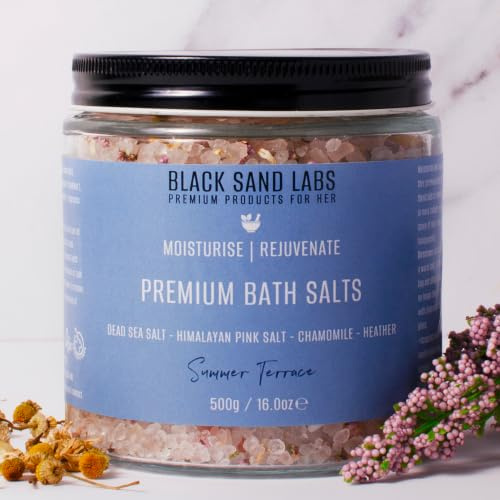 Black Sand Labs Premium badsalt för henne, premiumblandning av döda havet och rosa salter och botaniska ämnen som återfuktar och föryngrar huden, lyxiga badsalter för kvinnor (sommarterrass)