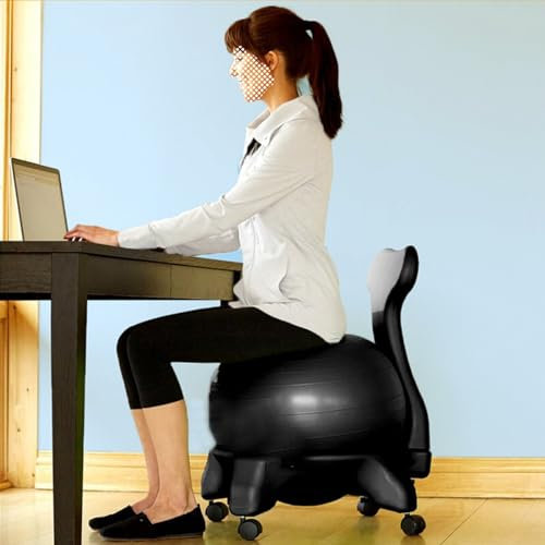 Chaise Ballon Siège de Balle de Yoga Extra Épais pour Le Bureau, Fauteuil Ballon de Fitness Ergonomique avec Roues et Support Dorsal, Ballon de Bureau de Stabilité pour La Classe à Domicile