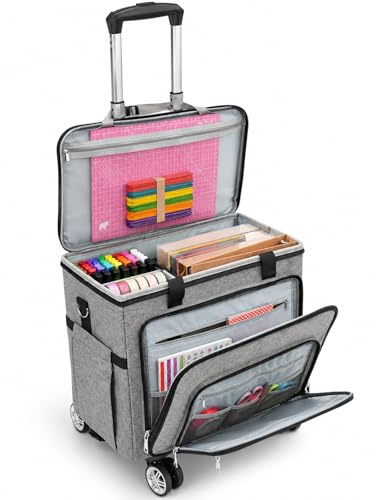 FINESUN Rolling Teacher Bag with Detachable Dolly Multifunctional Briefcase Wheeled Bag for Work,Teaching,Office,Craft Rolling Tote
