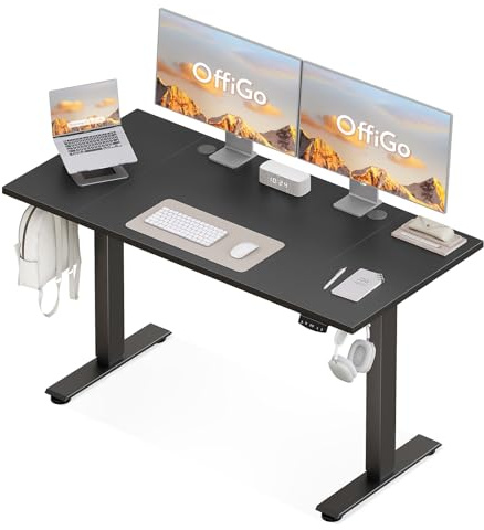 OffiGo Scrivania Regolabile in Altezza, 140 cm Scrivania Elettrica, Ergonomica con Funzione di Memoria, Standing Desk, Modern Computer per Casa e Ufficio, Nero