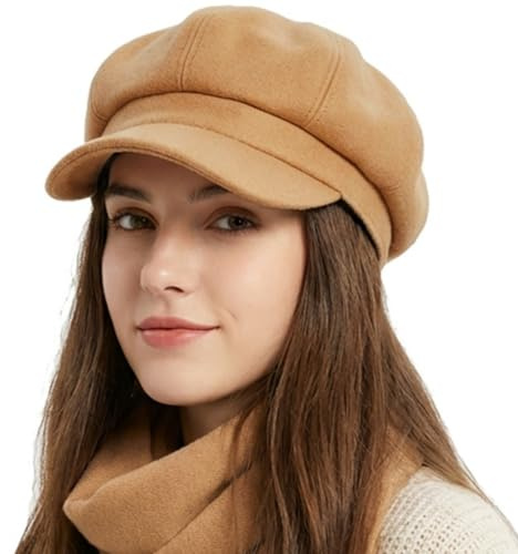 HIQIU Gorro de globo vintage para mujer, gorro de invierno cálido, gorra octágono para otoño e invierno, caqui, M