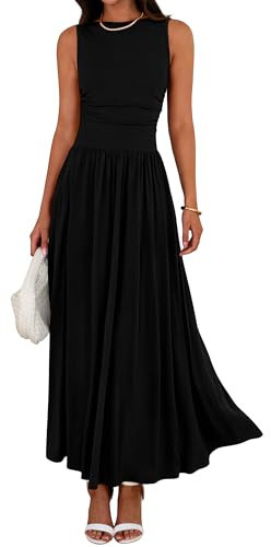 BTFBM Summer Maxi Dresses for Women 2025 Sleeveless Casual Ruched High Waisted Tank Long Sundress Flowy Beach Fall Dress(Black, Large)