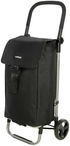 Carlett Carro de la Compra 4 Ruedas Plegable con Bolsa Extensible y Extraíble 60L/25 kg, Bolsillo Posterior, Manillar Regulable, Ligero y Resistente, Lite Style, Color Negro