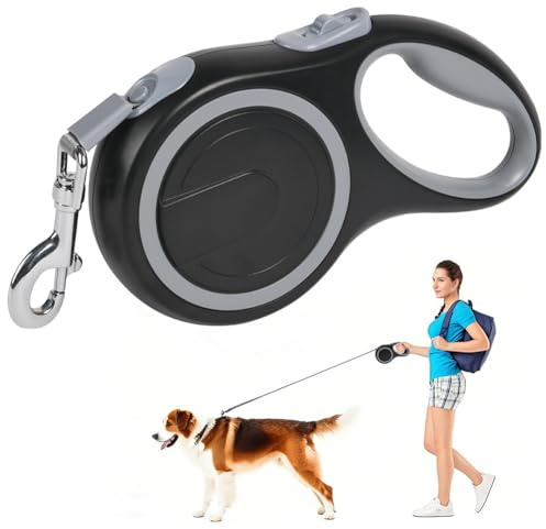 Aomig Laisse Chien Rétractable, 5 M Laisse Chien Enrouleur Nylon, 360 ° sans Enchevêtrement, Système de Guidage Perfectionné, Laisse Rétractable pour Chiens Jusqu'à 50kg pour Formation Marche