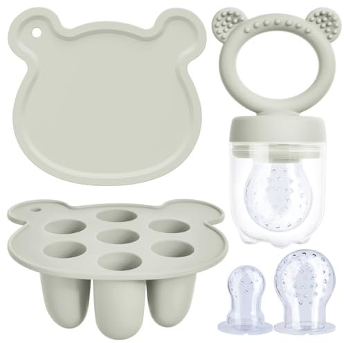 Aolso Bebé Comedero de Frutas, Moldes de Paletas Leche Materna para Bebés, Alimentador de Silicona Sin BPA para la Autoalimentación Segura del Bebé,Bandejas para Congeladores de Alimentos-Gris