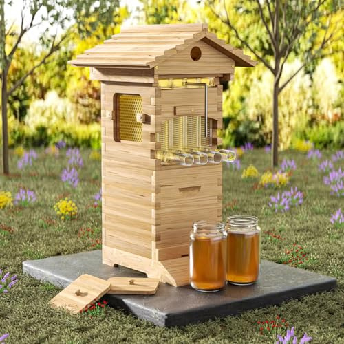 ACORNS Bee Hives Boxes Starter kit with Automatic Nectar Harvesting Hive Frames (Wood Color)