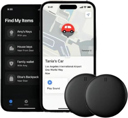 GPS Tracker per Auto, GP90-Localizzatore GPS Preciso Senza Abbonamento (Android/Apple), Smart Tracker per Chiavi, Valigie e Portafogli(Android-Paquet de 2)