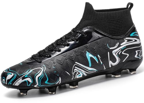 WOWEI Fotbollsskor herr pojkar High Top Spike Cleats professionella fotbollsskor barn sport utomhus atletiska träningsskor fotbollsskor sportskor tävling, Svart 6, 44 EU