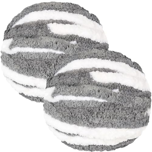Super Chunky Yarn 250g x 2 Balls - Jumbo Tubular Wool for Hand Knitting & Crochet, Gradient White Thick Chenille Yarn for Baby Blankets, Throws, Hats, Scarves & Home Crafts for Beginners & Crafters