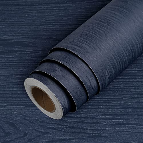 LaCheery Carta Adesiva Blu per Mobili Legno Scuro Rotolo Adesivo Cucina Vintage 40cm x 200cm Pellicola Adesiva per Mobili Blu Opaco Effetto Legno Impermeabile Vinile Decorativo per Tavolo Piano Cucina