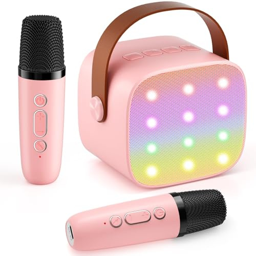 Mini Karaoke Machine with 2 Wireless Microphones, 2025 TOP Kids Portable Bluetooth Karaoke Machine for 3, 4, 5, 6, 7, 8, 9,10,11,12+Year Old, Christmas Birthday Gifts for Girls Boys Adults Home Party