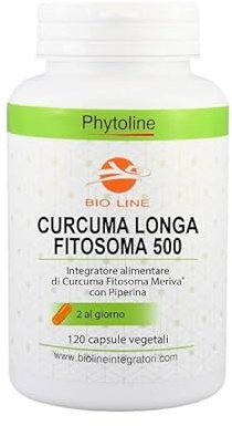 Bio Line - Curcuma e Piperina 120 Capsule Vegetali, Integratore Alimentare con Fitosoma Meriva, 500mg Curcumina per Capsula, Integratori Alimentari Made in Italy