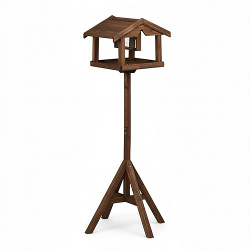 Relaxdays Mangiatoia per Uccelli con palo e silo in Abete, Marrone, 117x50x50 cm per Giardino e terrazza