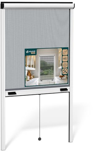 VOUNOT® Mosquitera Enrollable para Ventanas Marco Aluminio Malla de Fibra de Vidrio Red Antimosquitos Ventana Recortable en Altura y Anchura Fácil Instalación Resistente Transpirable 80x130 cm Blanco