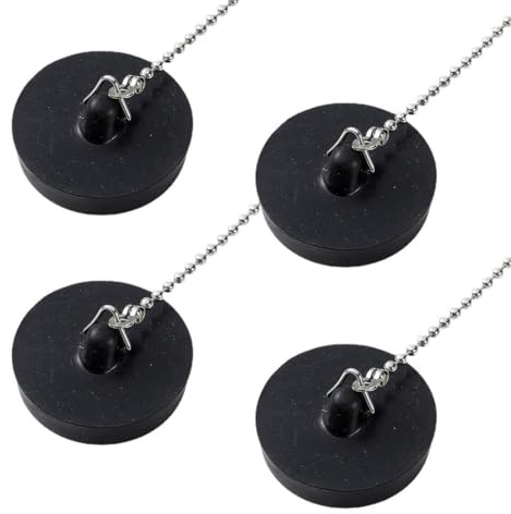 4 tappi di scarico per lavello, tappi di scarico in gomma con catena fermatappo da 18 cm, tappi di scarico per lavello per vasca da bagno, cucina, bagno, fermatappo per lavello