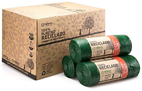 Relevo 156 Stück Müllbeutel 100 L - 100% Recycelt Müllsäcke mit Zugband