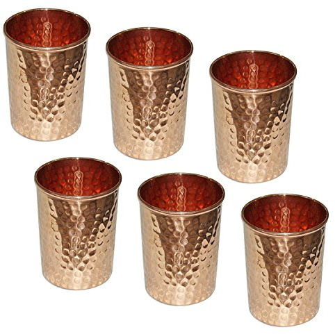 OSNICA Lot de 6 verres indiens en cuivre pur martelé pour la guérison ayurvédique
