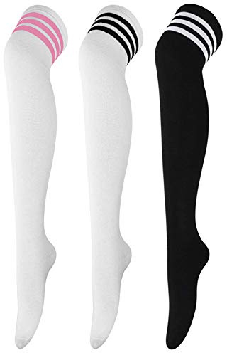 DRESHOW 3 Pairs Over Knee Thigh Socks Thigh High Socks Casual High Stockings Long Knee High Socks for Girl and Women